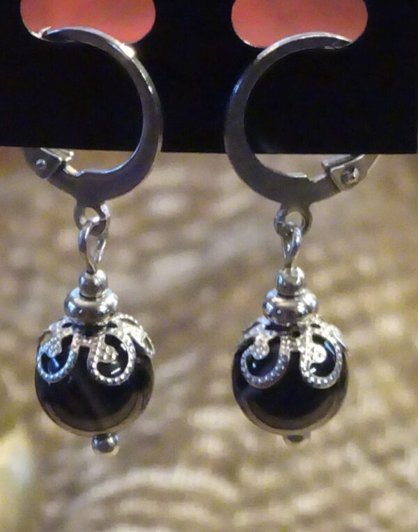 Boucles d'oreilles - Agate à dentelle noire